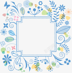 手绘蓝色植物边框装饰素材