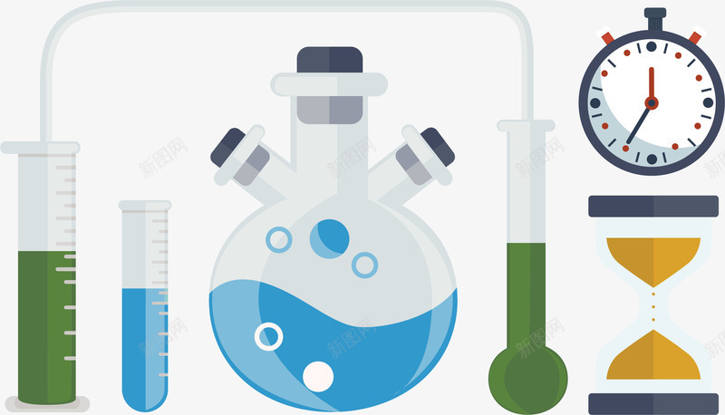 化学实验过程矢量图eps免抠素材_88icon https://88icon.com 化学仪器 化学实验 沙漏 烧瓶试管 生物实验 矢量素材 秒表 计时 矢量图