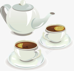 白色茶壶与咖啡杯矢量图素材