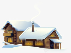 大雪覆盖的小屋PSD元素素材