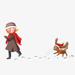 冬天带狗散步的女孩素材