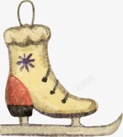 手绘水彩黄色加棉加厚滑雪靴矢量图素材