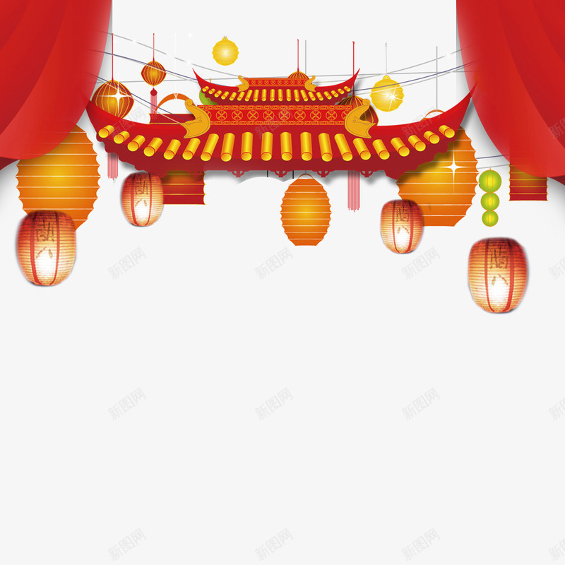 春节png免抠素材_88icon https://88icon.com 2018 办年货 喜庆 囤年货 年货 建筑房顶 开始囤年货啦 春节 灯笼 艺术字