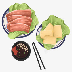 火锅蘸料手绘卡通火锅食材图高清图片