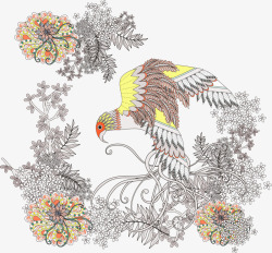 装饰唯美中国风花卉和鸟矢量图素材