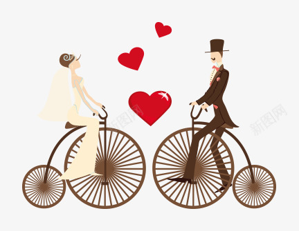 卡通骑自行车的情侣png免抠素材_88icon https://88icon.com 创意 卡通骑自行车的情侣 婚庆元素 婚礼 爱心 车轮