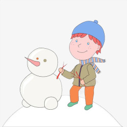 堆雪人的戴围巾帽子的男孩素材