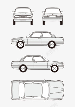 线描汽车线描汽车四视图尺量矢量图高清图片