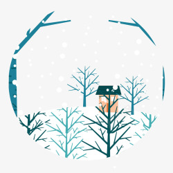 手绘装饰冬季雪景插画素材