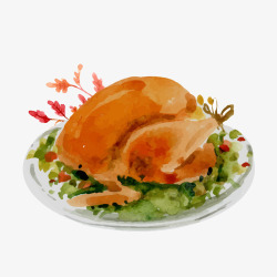 卡通烤鸡手绘盘子中的烤鸡高清图片