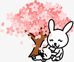 樱花树下的兔子矢量图素材