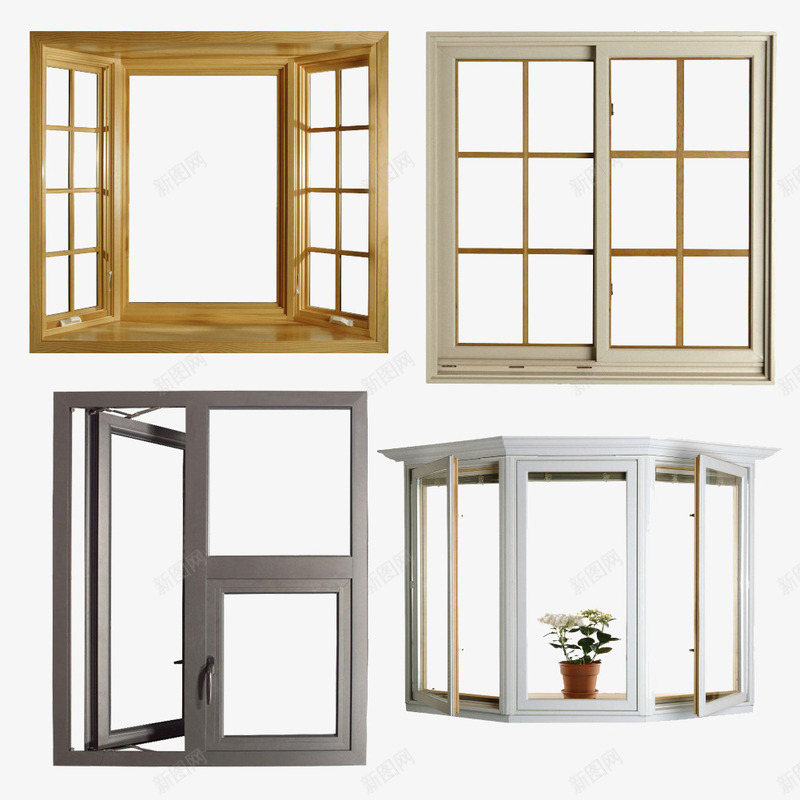门窗3D手绘png免抠素材_88icon https://88icon.com 上档次 不锈钢 木头色的窗户 白色 白色窗框 花盆 金属 高端