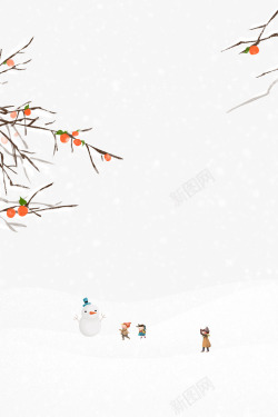 枝头积雪下雪天小孩堆雪人高清图片