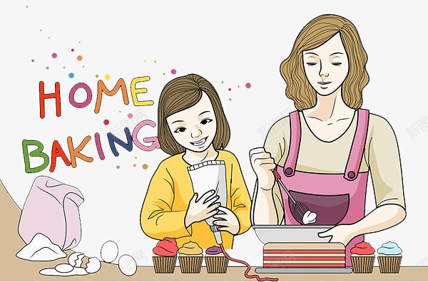 母女俩做蛋糕png免抠素材_88icon https://88icon.com 做蛋糕 卡通 母女俩 餐具