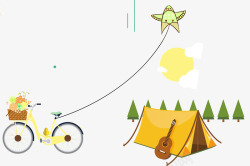 春季踏青自行车风筝卡通手绘素材