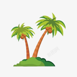绿色椰树沙滩绿色椰子树棕色椰子高清图片