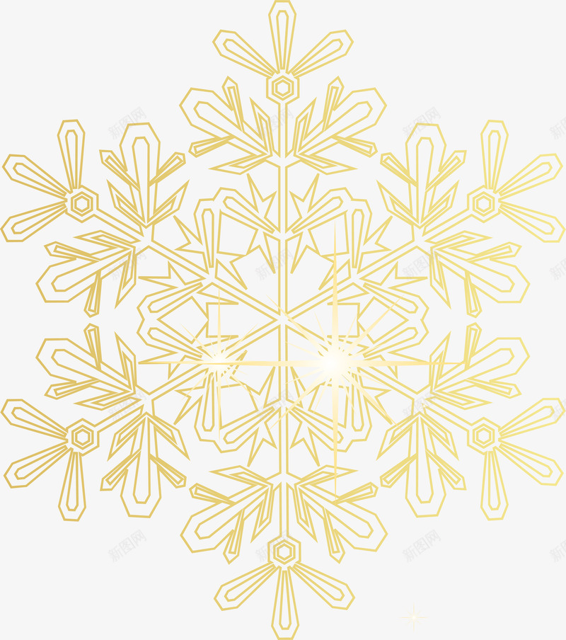 金色闪耀雪花png免抠素材_88icon https://88icon.com 冬天 冬季 寒冬 线条雪花 金色雪花 闪耀光芒 雪花片