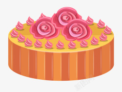 手绘玫瑰花奶油金色单层圆形蛋糕矢量图素材