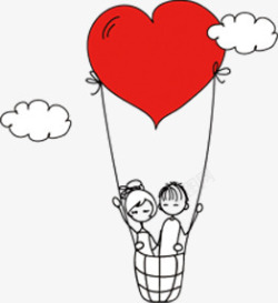 卡通情侣心形热气球素材