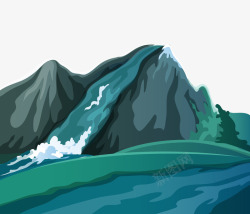 高山流水图案卡通手绘高山流水图标高清图片