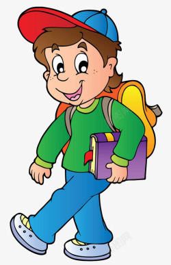 卡通手绘新学期背着书包的小男孩素材