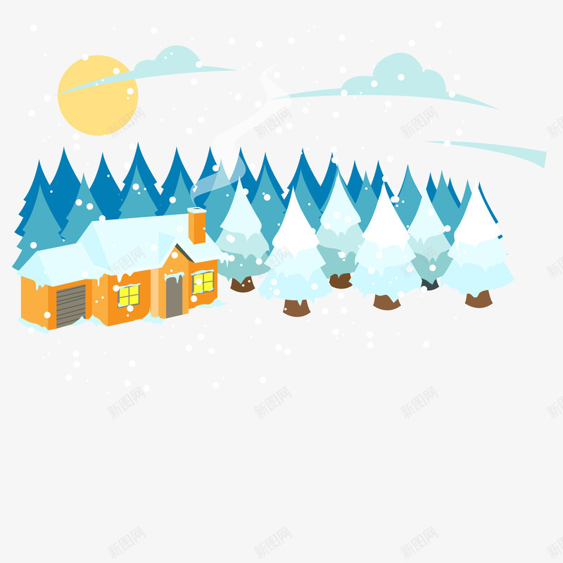 卡通手绘冬季下雪场景图矢量图ai免抠素材_88icon https://88icon.com 下雪 冬天 冬季 房屋 树 被雪覆盖的建筑房屋 矢量图