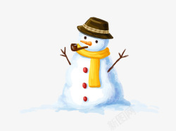 冬季保暖围巾抽烟的雪人高清图片