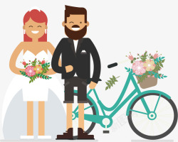 创意自行车婚礼小人矢量图素材