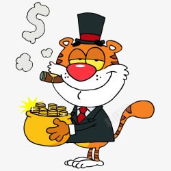 卡通开心的微笑的猫显示抱着钱袋素材