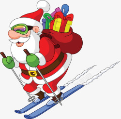卡通矢量雪地背礼物包滑雪的圣诞老人高清图片