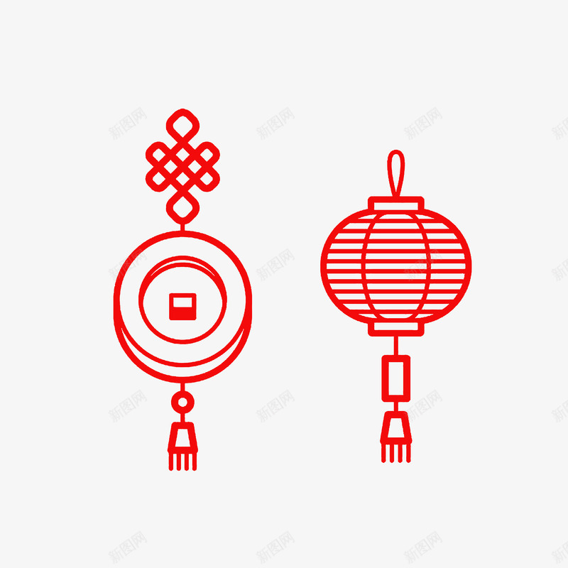 手绘中国风春节挂件psd免抠素材_88icon https://88icon.com 手绘中国风 春节挂件 灯笼挂件 红色线条 铜钱吊饰 铜钱挂件