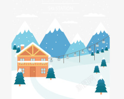 度假中心下雪的冬天滑雪中心矢量图高清图片