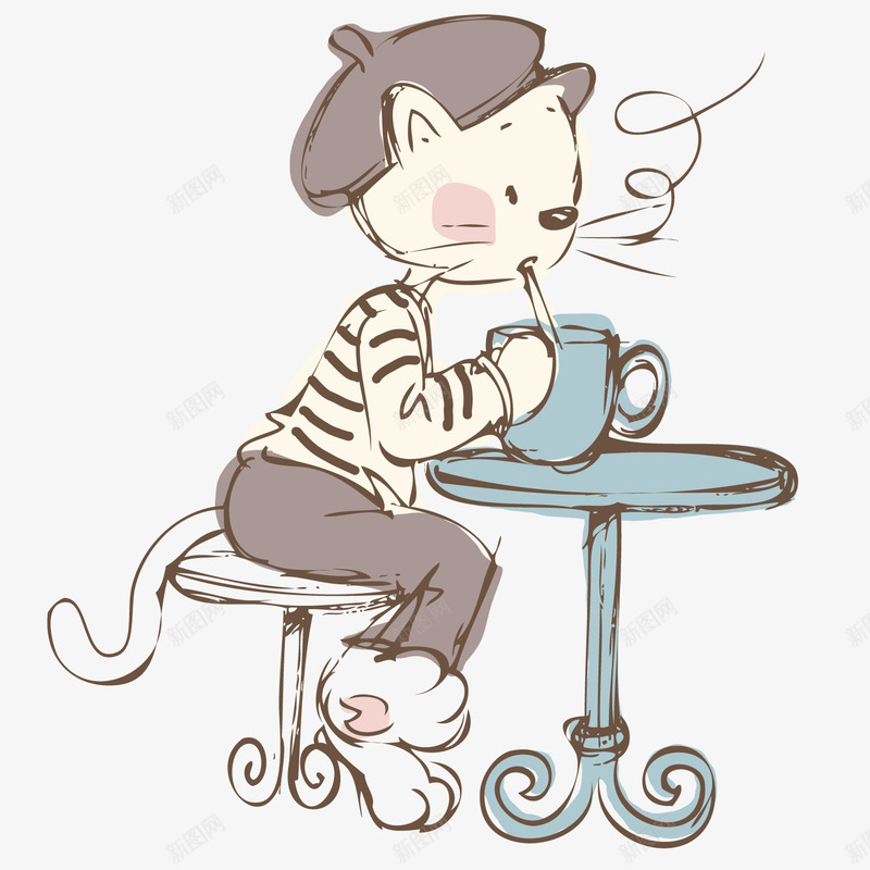 喝咖啡的猫咪png免抠素材_88icon https://88icon.com 卡通 咖啡 猫咪