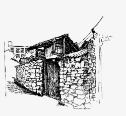 农村小屋手绘石头房子高清图片