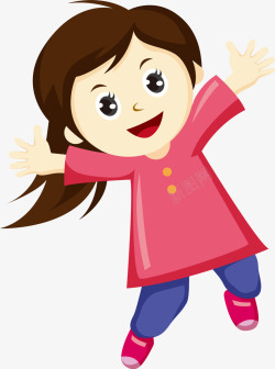 长发飘飘发型儿童节举手欢呼的小女孩高清图片