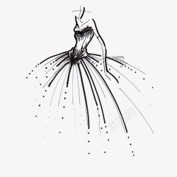 黑白线性插画华丽的婚纱手稿高清图片