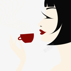 美女喝咖啡素材