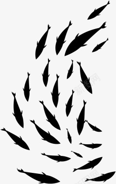 大海黑色扁平游动鱼群图标图标