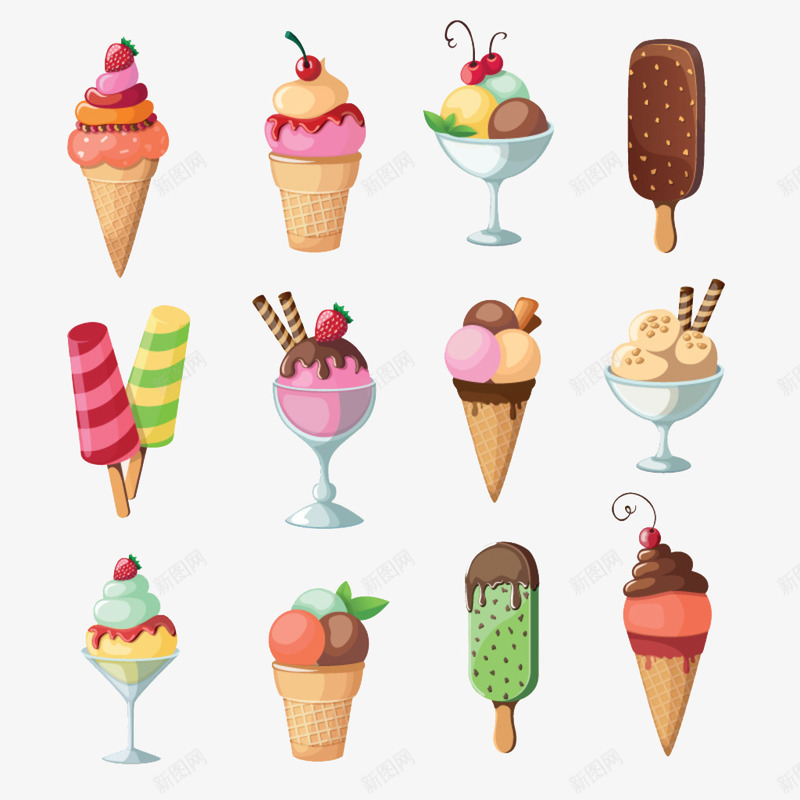 手绘各种各样冰淇淋png免抠素材_88icon https://88icon.com 冰淇淋 冰激凌 各种各样 手绘