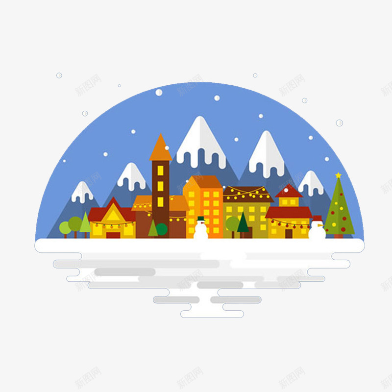 扁平化冬夜雪景png免抠素材_88icon https://88icon.com 冬天 扁平化 晚上 雪景