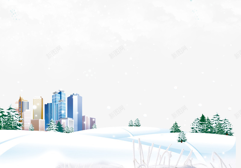 冬天城市海报png免抠素材_88icon https://88icon.com 冬天的景色 冬雪 城市 海报素材 雪