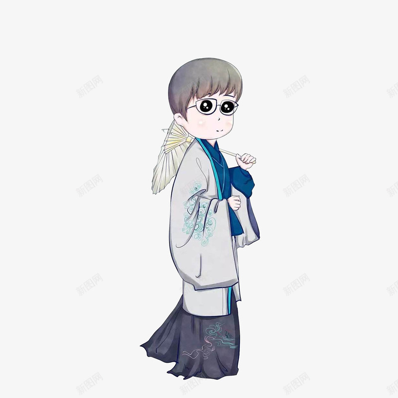 打伞汉服png免抠素材_88icon https://88icon.com 卡通 手绘 汉服 汉服卡通 男士