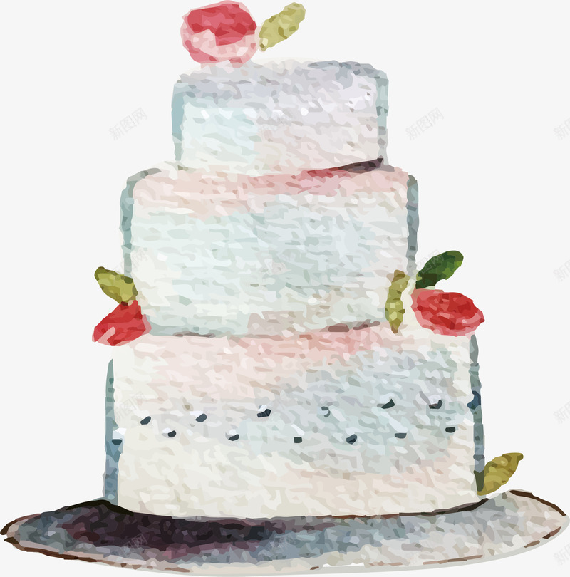 水彩蛋糕矢量图ai免抠素材_88icon https://88icon.com 三层奶油蛋糕 手绘 水彩 绿叶 花朵 矢量图
