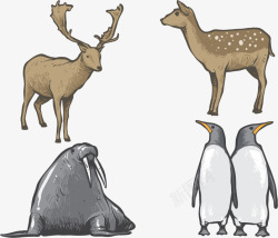 冬天梅花鹿手绘小动物高清图片