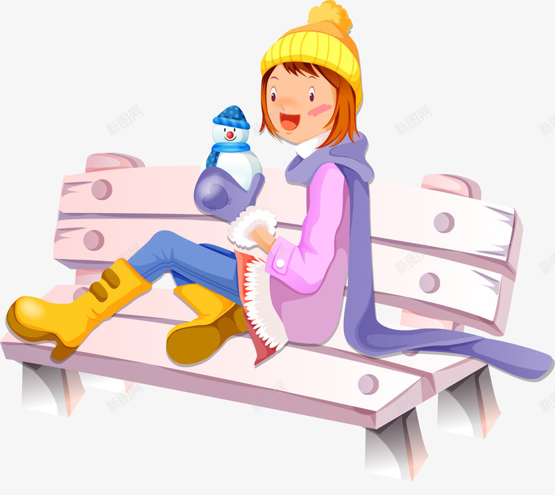 坐在长椅上的小女孩png免抠素材_88icon https://88icon.com 冬天 卡通 围巾 小雪人 矢量冬日元素 靴子