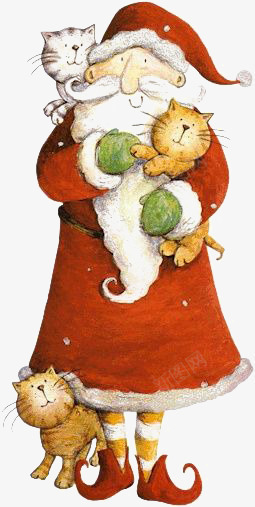 卡通圣诞老人png免抠素材_88icon https://88icon.com 儿童插画 冬天 圣诞老人 圣诞节 宠物 水彩 猫咪 童话