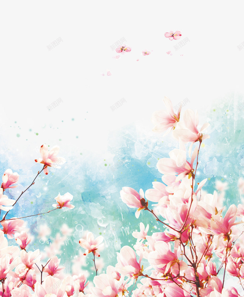 水墨粉色花朵飘散背景psd免抠素材_88icon https://88icon.com 手绘 水墨 粉色花 背景 花