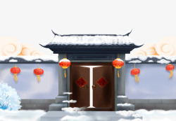 红色房子卡通中国风春节房子高清图片
