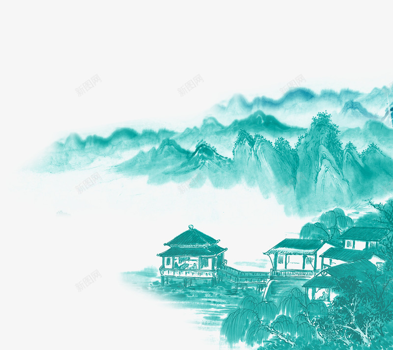 山水间的小镇栈桥psd免抠素材_88icon https://88icon.com 中国风 古画山水 古画手绘 水墨画 江南小镇 海报装饰