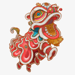 彩绘手绘舞狮中国风两个人在舞狮子图矢量图高清图片